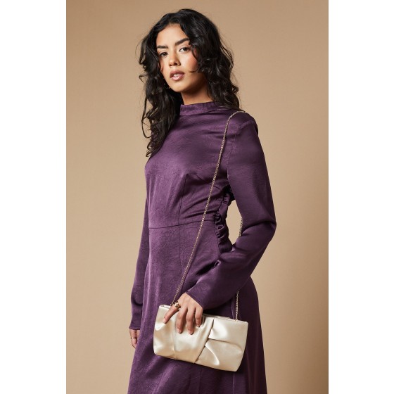 Sheila Ruched Satin clutch Bag with Removable Shoulder Strap