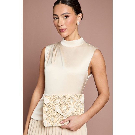 Cassidy Embellished Envelope Clutch With Crossbody Chain