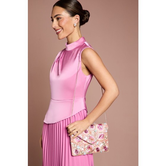 Melody Flower Embellished Clutch With Crossbody Strap