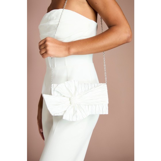 Bridal Chiara Satin Bow Detail Clutch Bag With Chain Strap