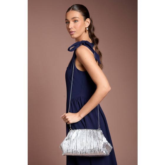 Oak Metallic Ruched Clutch Bag