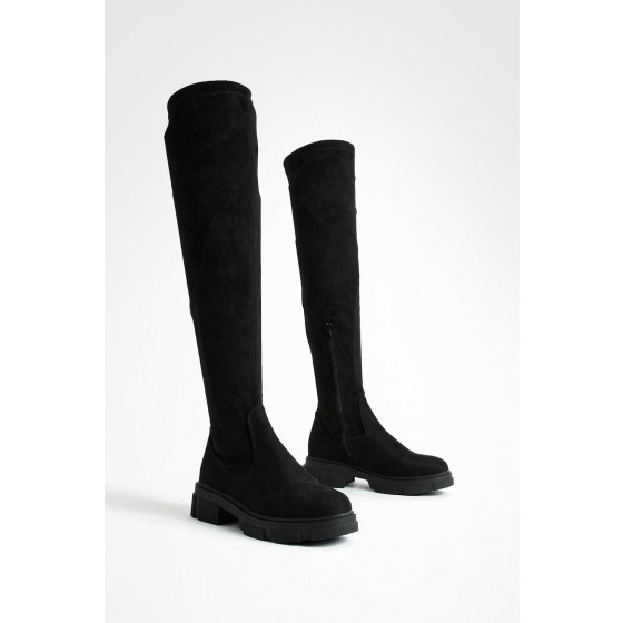 Faux Suede Stretch Knee High Boots