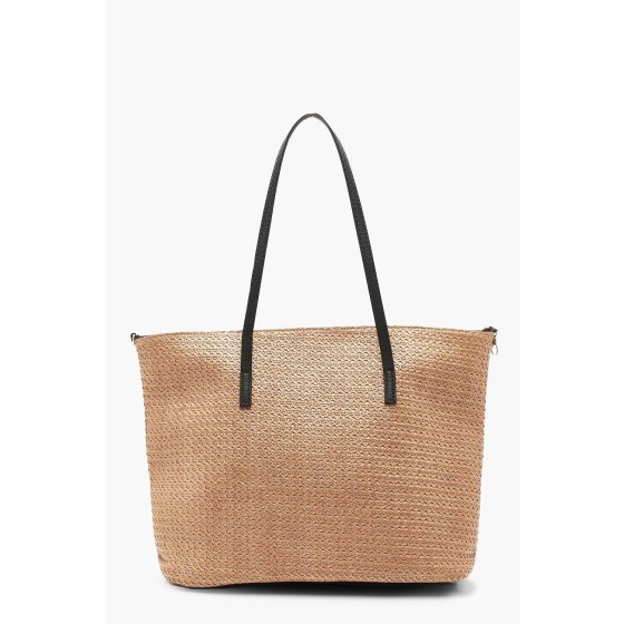 Straw PU Handle Beach Bag