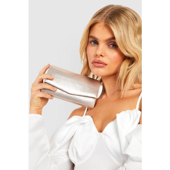 Structured Metallic Clutch Bag & Chain