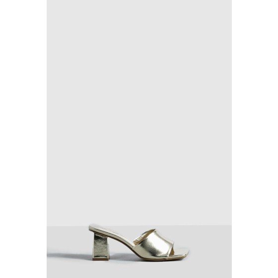 Metallic Low Block Heeled Mules
