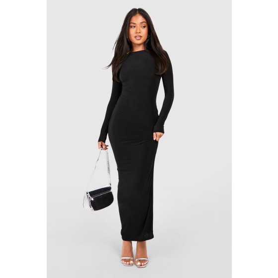 Petite Slinky Scoop Neck Long Sleeve Maxi Dress