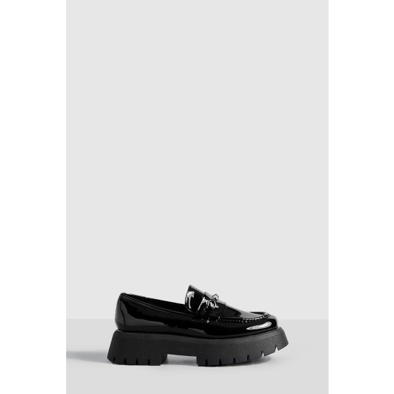 Wide Fit Platform Chunky Sole T Bar Loafers