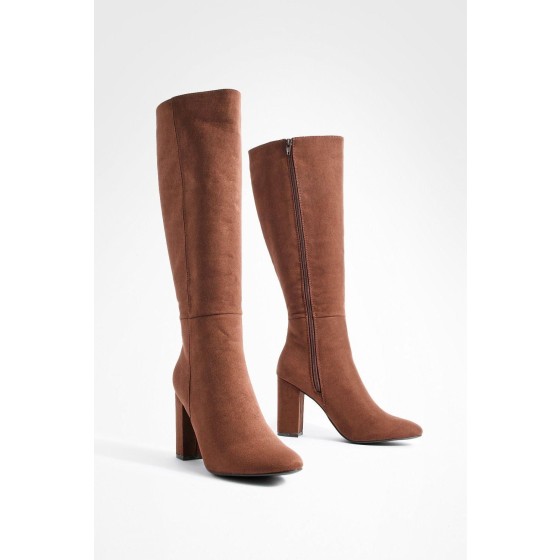 Faux Suede Knee High Heeled Boots