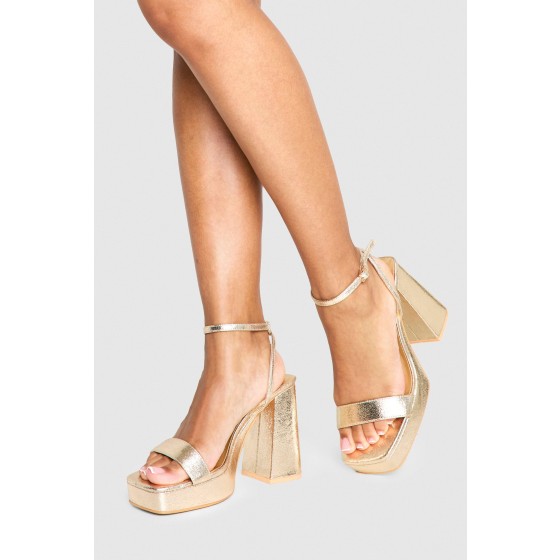 Wide Fit Metallic Square Toe Barely There Platform Heel