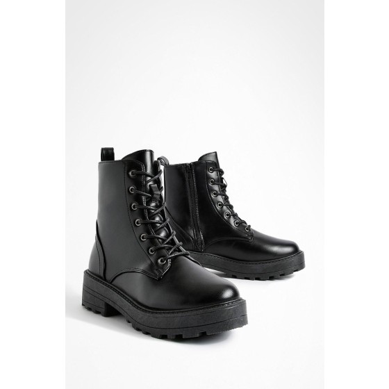 Wide Fit Lace Up Chunky Hiker Boots