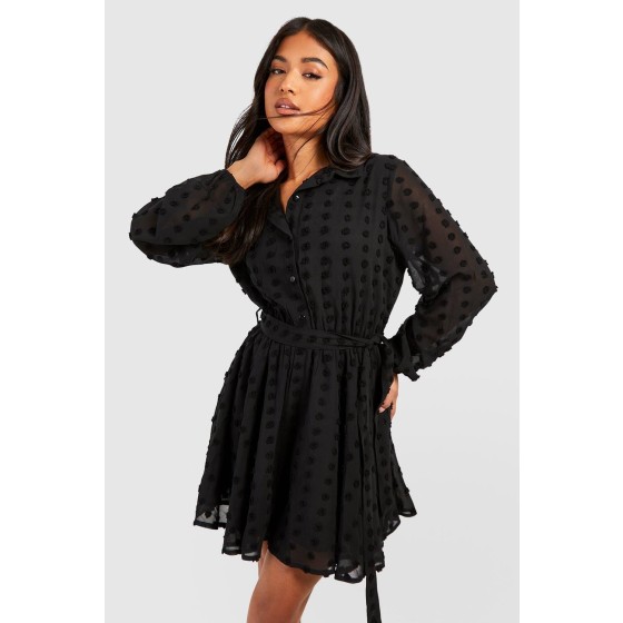 Petite Dobby Belted Skater Dress