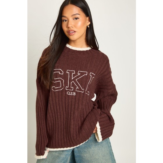 Petite Embroidered Rib Knit Jumper