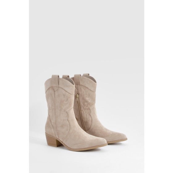 Faux Suede Embroidered Western Ankle Cowboy Boots