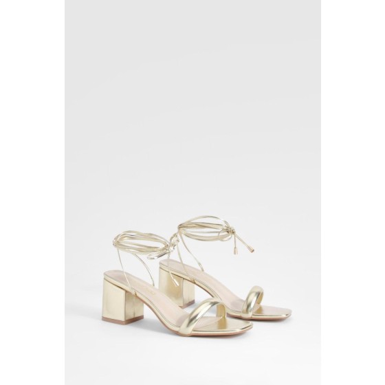 Metallic Low Block Wrap Up Heels