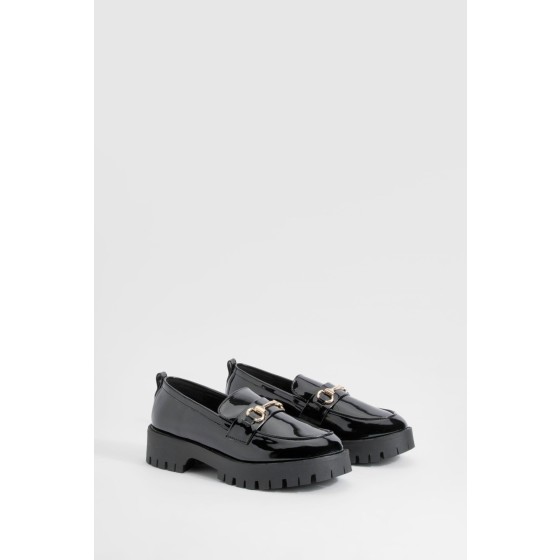 Wide Fit Patent Chunky T Bar Loafers
