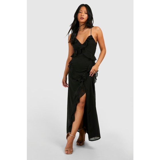 Petite Chiffon Ruffle Maxi Dress
