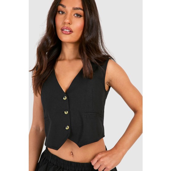 Petite Linen Look Waistcoat