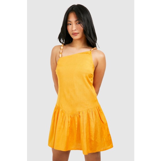 Petite Beaded Linen Look Mini Dress