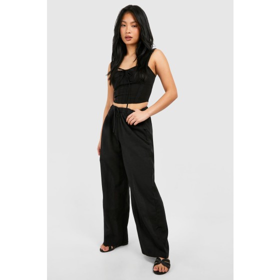 Petite Linen Look Drawstring Trouser
