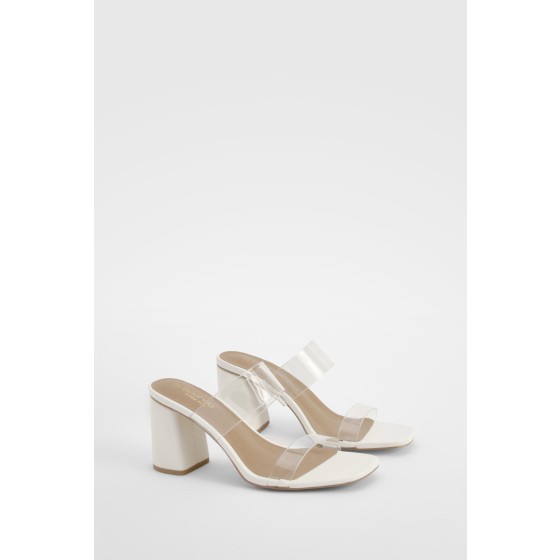 Wide Fit Clear Double Strap Block Heel Mules