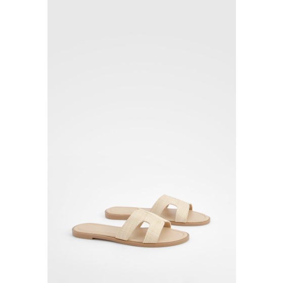 Double Strap Raffia Mule Sandals