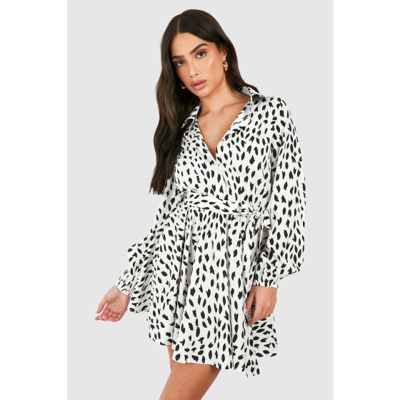 Petite Smudge Print Skater Shirt Dress