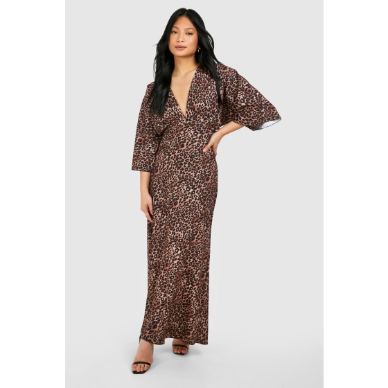 Petite Leopard Bias Cut Batwing Maxi Dress