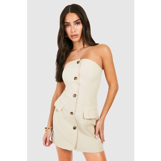 Petite Linen Look Bandeau Blazer Dress