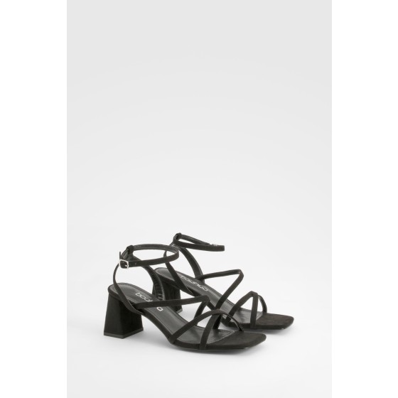 Asymmetric Strappy Low Block Heels