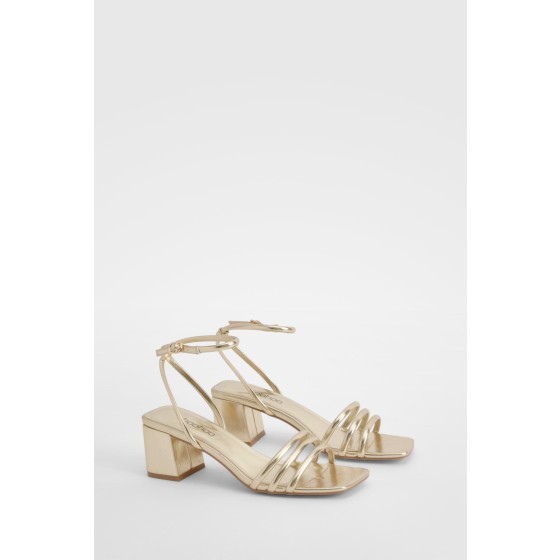 Square Toe Triple Strap Low Block Heel Sandals