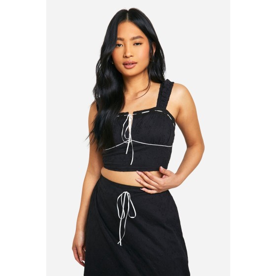 Petite Broderie Contrast Bow Top