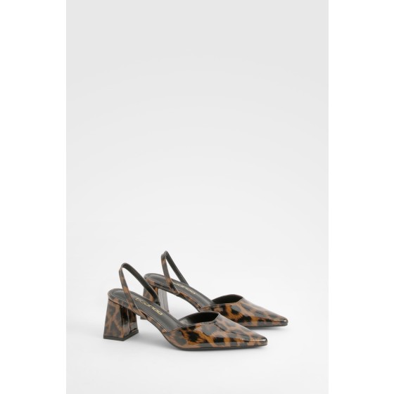 Wide Fit Leopard Block Heel Court Shoes