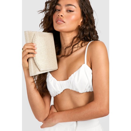 Gold Glitter Envelope Clutch Bag
