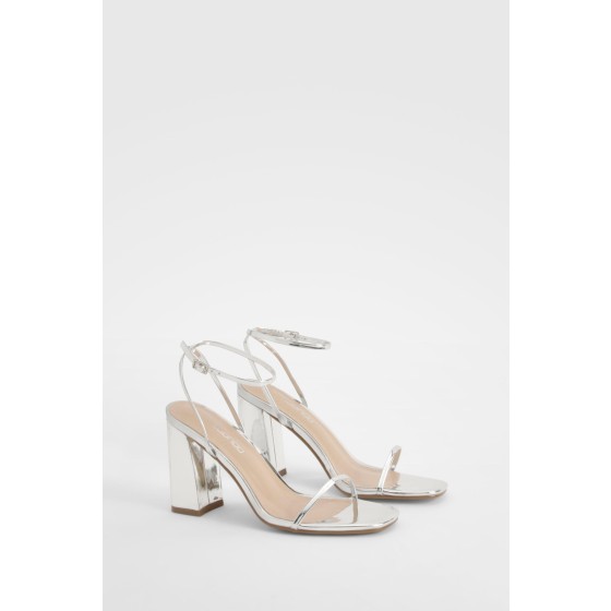 Metallic Patent Block Heel Two Part Sandals