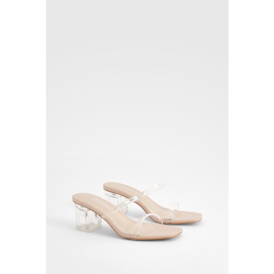 Wide Fit Clear Low Block Heeled Mules