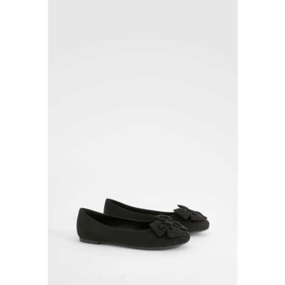 Wide Fit Faux Suede Bow Round Toe Ballerina