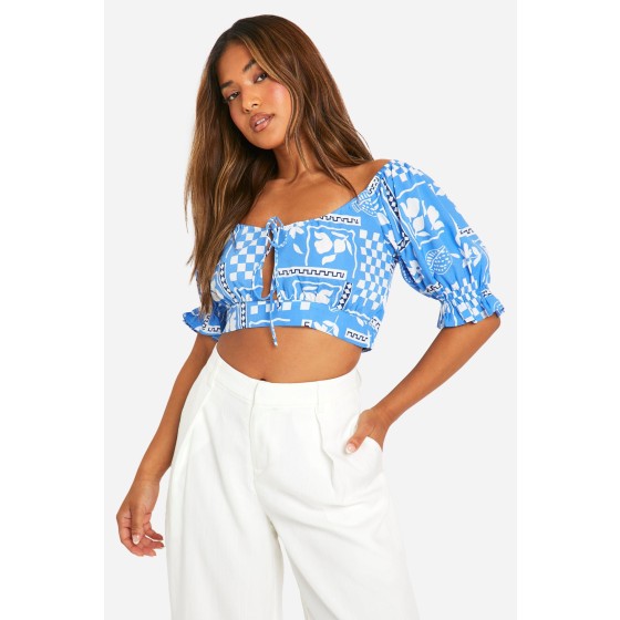 Petite Printed Puff Sleeve Top