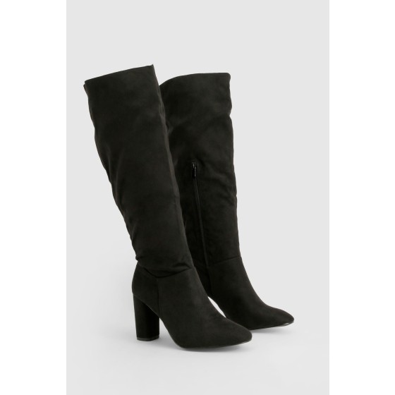 Wide Fit Faux Suede Block Heel Knee High Boots