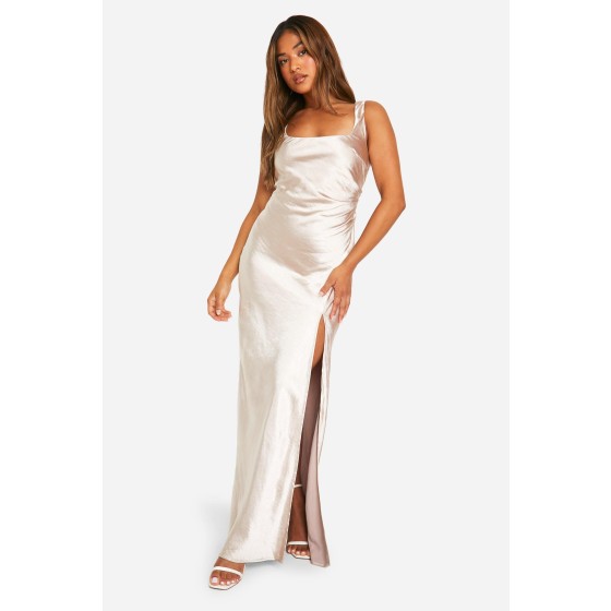Petite Bridesmaid Satin Square Neck Maxi Dress