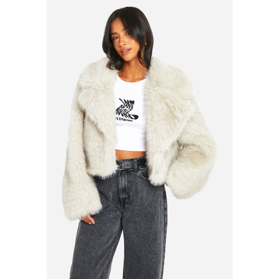 Petite Vintage Look Faux Fur Coat