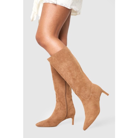 Wide Fit Knee High Low Heeled Boots