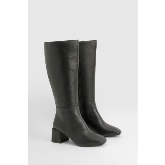 Wide Fit Block Heel Knee High Boot
