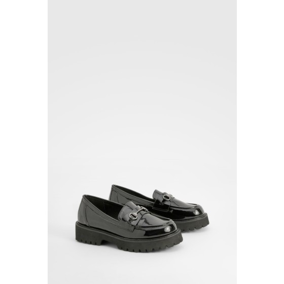 Wide Fit Patent T Bar Loafers