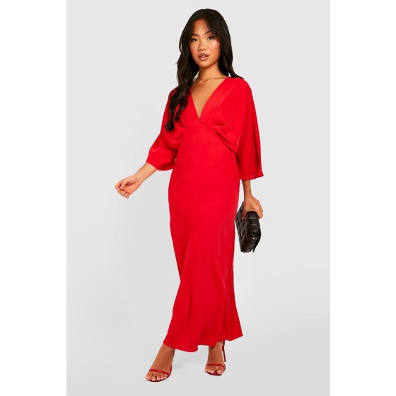 Petite Bias Cut Angel Sleeve Maxi Dress