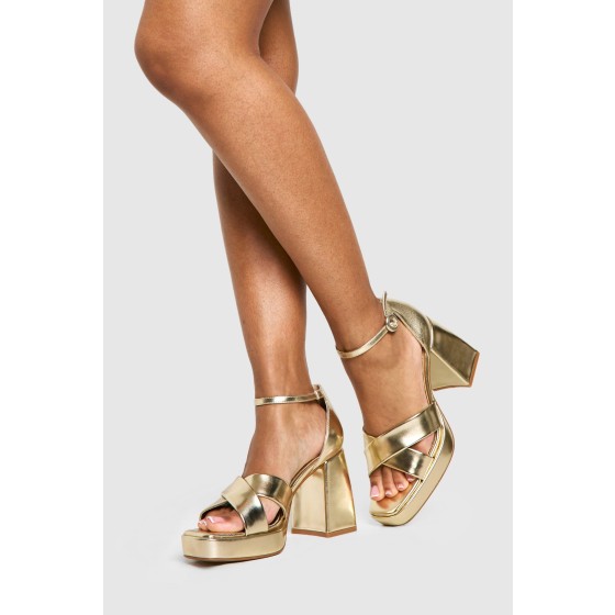 Wide Fit Metallic Platform Heels