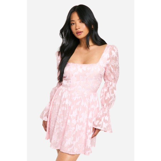 Petite Volume Sleeve Burnout Skater Dress