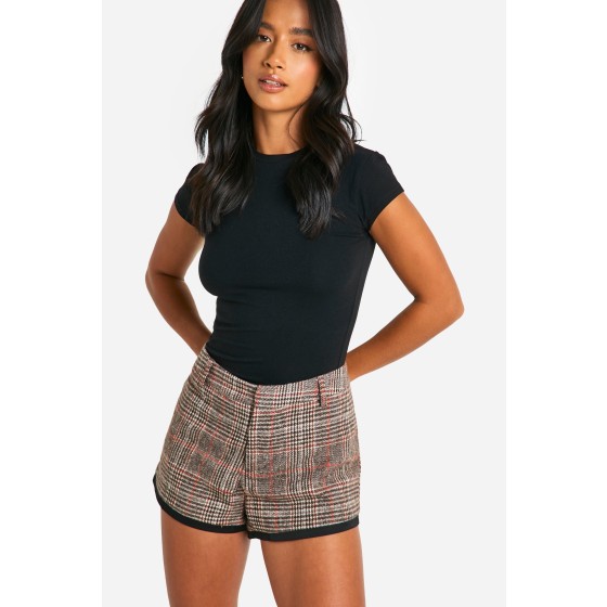 Petite Wool Look Check Micro Short