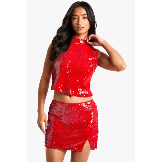 Petite Sequin High Neck Top