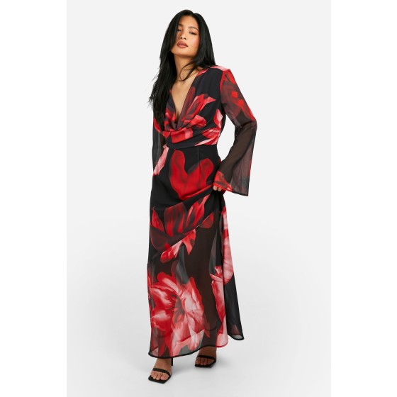 Petite Bold Floral Cowl Detail Maxi Dress