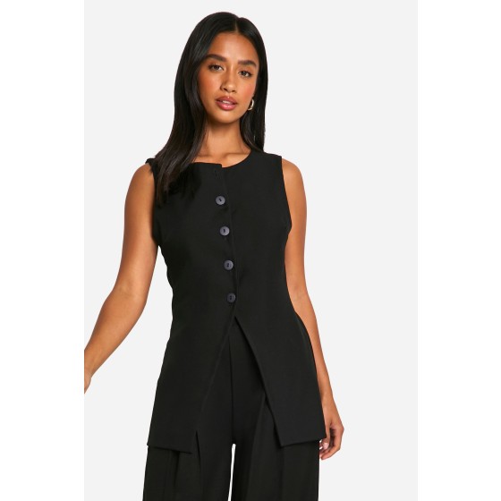 Petite High Neck Split Hem Waistcoat